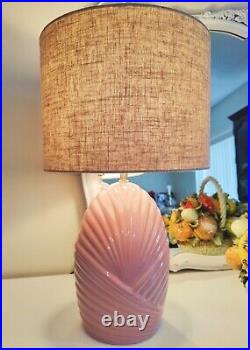 Vintage Table Lamp Retro 80s Contemporary Art Deco Ceramic Coral Pink Scalloped