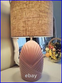 Vintage Table Lamp Retro 80s Contemporary Art Deco Ceramic Coral Pink Scalloped