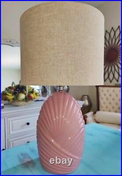 Vintage Table Lamp Retro 80s Contemporary Art Deco Ceramic Coral Pink Scalloped