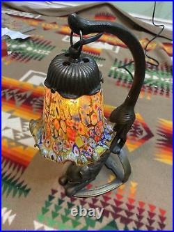 Vintage Tiffany Style Art Glass Wild Cat Table Lamp Desk Light 15 tall