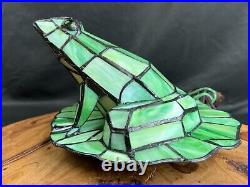 Vintage Tiffany Style Stained Green Art Glass Frog Lamp