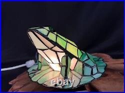 Vintage Tiffany Style Stained Green Art Glass Frog Lamp