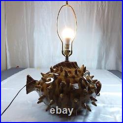 Vintage Unique Art Table Lamp Glazed Ceramic Blowfish Spikes Style Table Lamp