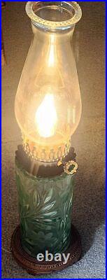 Vintage Uranium Vaseline Glass Art Deco Electric Table Lamp Flowers See Pictures