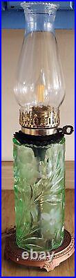 Vintage Uranium Vaseline Glass Art Deco Electric Table Lamp Flowers See Pictures