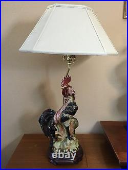 Vintage Windermere Lotus Arts Handpainted Porcelain Rooster Statue Table Lamp