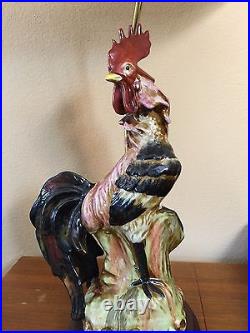 Vintage Windermere Lotus Arts Handpainted Porcelain Rooster Statue Table Lamp