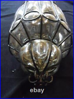 Vintage art deco cage blown glass murano 40 / 50s ceiling lamp. BIG