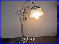 Vintage brushed brass iron art deco bridge arm table lamp art nouveau Pair of 2