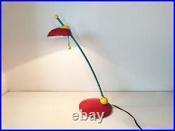 Vintage pop art desk lamp, Memphis style, blue yellow red, postmodern