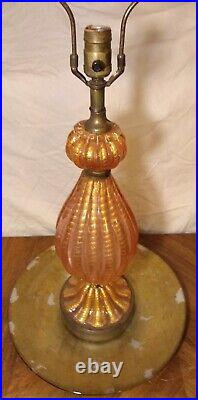 Vntg 50's Italy Murano Toso/Barovier Cordonato D'Oro Hand Blown Gold Glass Lamp