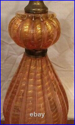 Vntg 50's Italy Murano Toso/Barovier Cordonato D'Oro Hand Blown Gold Glass Lamp