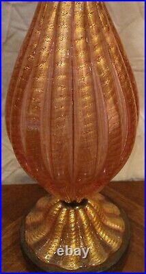 Vntg 50's Italy Murano Toso/Barovier Cordonato D'Oro Hand Blown Gold Glass Lamp