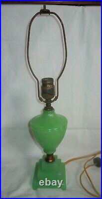 Vtg 1930's Houze/Houzex 20 JADITE Trophy Table Lamp Glass with PAPER LABELworks