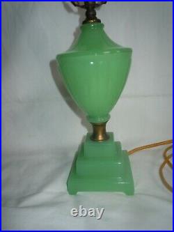 Vtg 1930's Houze/Houzex 20 JADITE Trophy Table Lamp Glass with PAPER LABELworks
