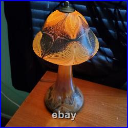 Vtg 1974 Joe Clearman Mushroom Lamp Studio Art Glass Iridescent Signed 16 OOAK