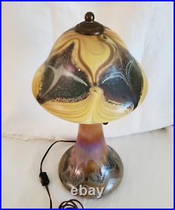 Vtg 1974 Joe Clearman Mushroom Lamp Studio Art Glass Iridescent Signed 16 OOAK
