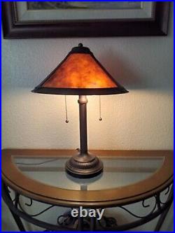 Vtg 21 Arts & Crafts Mica Tensor Bronze Tone Double Socket/Chain Table Lamp