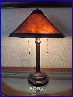 Vtg 21 Arts & Crafts Mica Tensor Bronze Tone Double Socket/Chain Table Lamp