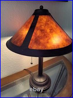 Vtg 21 Arts & Crafts Mica Tensor Bronze Tone Double Socket/Chain Table Lamp