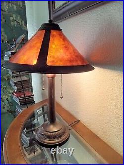 Vtg 21 Arts & Crafts Mica Tensor Bronze Tone Double Socket/Chain Table Lamp