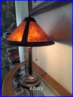 Vtg 21 Arts & Crafts Mica Tensor Bronze Tone Double Socket/Chain Table Lamp