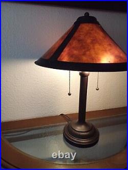 Vtg 21 Arts & Crafts Mica Tensor Bronze Tone Double Socket/Chain Table Lamp