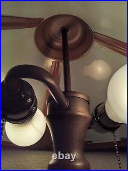 Vtg 21 Arts & Crafts Mica Tensor Bronze Tone Double Socket/Chain Table Lamp