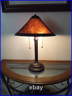 Vtg 21 Arts & Crafts Mica Tensor Bronze Tone Double Socket/Chain Table Lamp