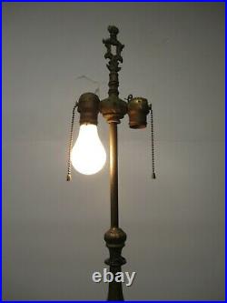 Vtg Antique Art Deco Nouveau Cast Iron Floor Lamp 2 Light Fixture Polychrome