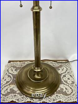Vtg Antique Brass Art Deco Table Lamp Double Socket Pull Chain Boudoir Desk Lamp