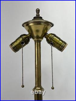 Vtg Antique Brass Art Deco Table Lamp Double Socket Pull Chain Boudoir Desk Lamp