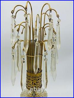 Vtg Antique Glass Prism Crystal Chandelier Cast Table Lamp Set Art Deco Nouveau