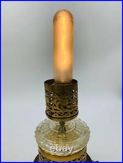 Vtg Antique Glass Prism Crystal Chandelier Cast Table Lamp Set Art Deco Nouveau