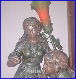 Vtg Antique Moreau Style Resin Art Nouveau Figural Lamp Euc Working Large 17