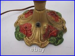 Vtg Antique Victorian Art Nouveau Table Lamp Light Fixture 3 Arm Painted Floral