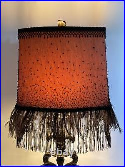 Vtg Art Deco Boho Style 1920s Lamp Shade Black Fringe Beaded Rectangle Flapper