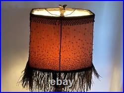 Vtg Art Deco Boho Style 1920s Lamp Shade Black Fringe Beaded Rectangle Flapper