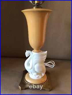 Vtg Art Deco Dav Art N. Y. Gold White Serpent 25 Porcelain Brass Table Lamp