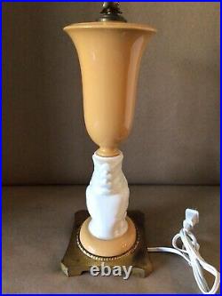 Vtg Art Deco Dav Art N. Y. Gold White Serpent 25 Porcelain Brass Table Lamp