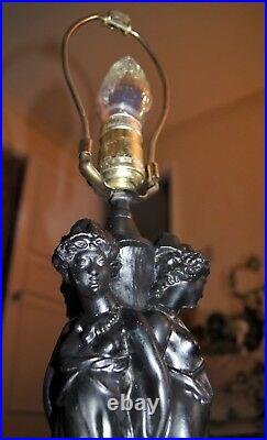 Vtg Art Deco Era Cast Metal 3 Ladys Figurin Chandelier Lamp Fixture