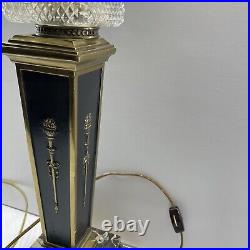 Vtg. Art Deco Glamour Style Black & Gold Marble/Brass Lamp Base WithGlass Shade