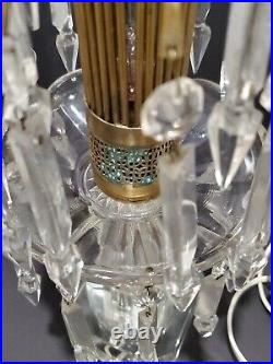 Vtg Art Deco HOLLYWOOD REGENCY Crystal Glass Prisms WATERFALL 4-TIER Table Lamp