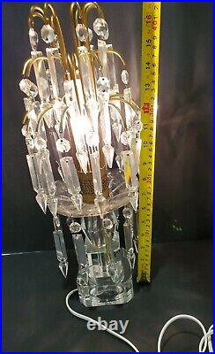 Vtg Art Deco HOLLYWOOD REGENCY Crystal Glass Prisms WATERFALL 4-TIER Table Lamp
