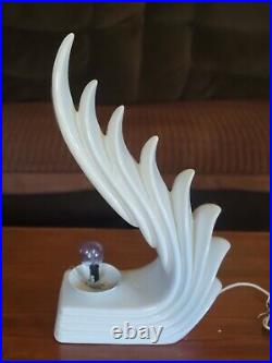 Vtg Art Deco Huge 1980s Cascading Wing Flame Lamp White Ceramic Limelight Rare