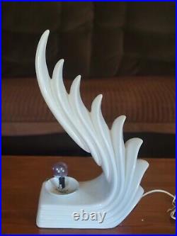 Vtg Art Deco Huge 1980s Cascading Wing Flame Lamp White Ceramic Limelight Rare