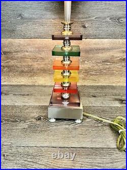 Vtg Art Deco Multi Color Lucite Stacked Table Vanity Boudoir Lamp 23 Tall