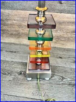 Vtg Art Deco Multi Color Lucite Stacked Table Vanity Boudoir Lamp 23 Tall