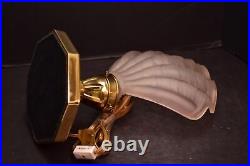 Vtg Art Deco Nouveau style Table Lamp Light Fixture Frosted Glass Seashell shade
