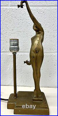 Vtg Art Deco Signed Sarsaparilla Lamp Glass Moon Lady After Frankart Nude Nymph